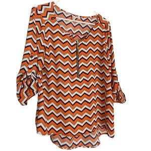 Tacera women’s blouse zipper front, large zig zag design